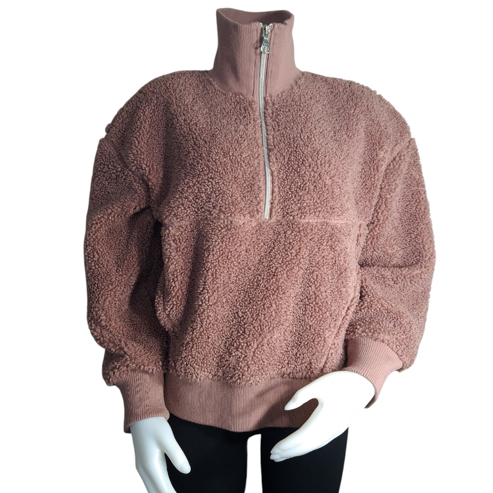 Joy Lab Women Oversized Fleece Jacket M Pullover Half Zipper Mock Neck Old Pink - Picture 4 of 16